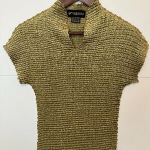 VALENTINA‎ Vintage Shirred Textured Top Blouse Y2K V-Neck Short Sleeve OS
